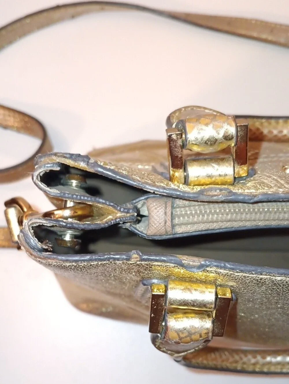 Michael Kors Small Metallic Gold Quilted Satchel with Shoulder Strap